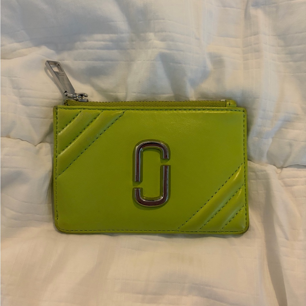 Marc Jacobs Neon Green Card Holder with Silver Accent